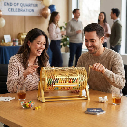 VEVOR Raffle Ticket Spinner, 11.6" x 6.6" Holds 2500 Tickets or 100 Ping Pong Balls, Raffle Drum Lottery Spinning Cage with Reinforced Handle, Stable Triangular Stand, for Events and Gatherings, Gold - CJG12YCJSDZJTUTEL002V0 - view 9