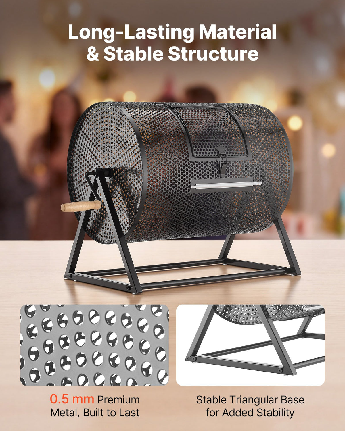 VEVOR Raffle Ticket Spinner, 16.1" x 11.9" Holds 5000 Tickets or 200 Ping Pong Balls, Raffle Drum Lottery Spinning Cage with Reinforced Handle, Stable Triangular Stand, for Events, Gatherings, Black - CJG16YCJSDZJ08RPU002V0 - view 4