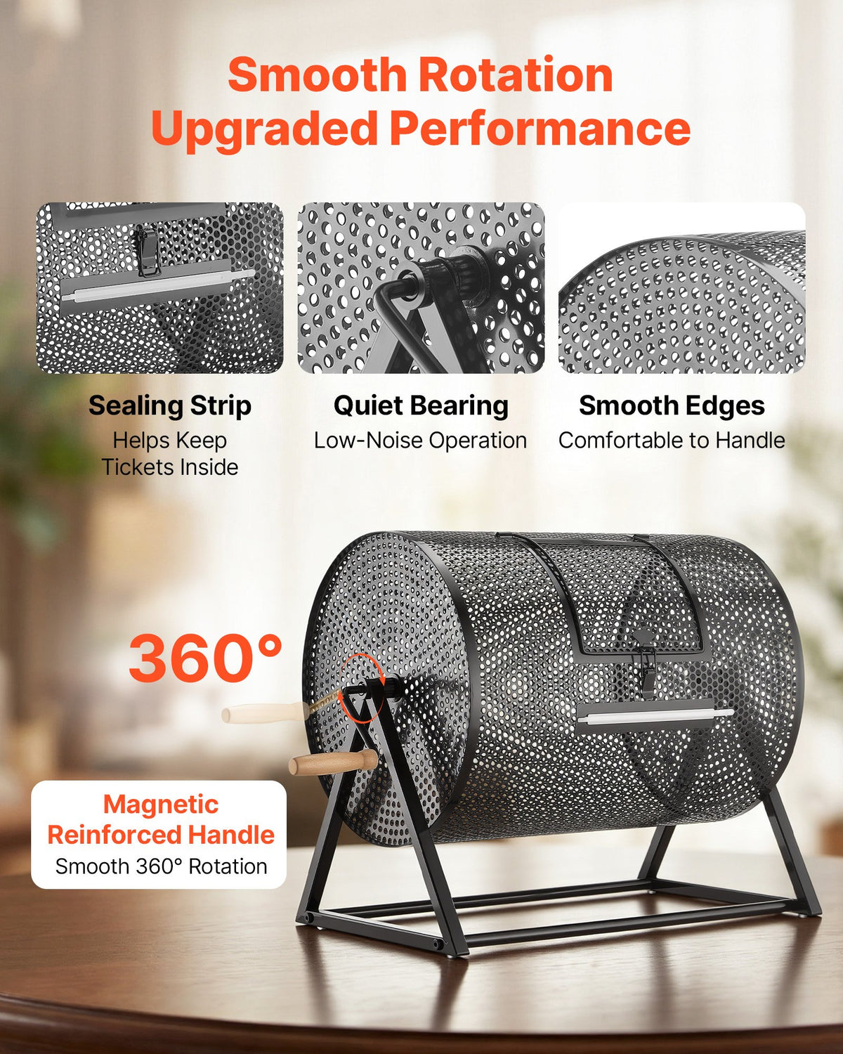 VEVOR Raffle Ticket Spinner, 16.1" x 11.9" Holds 5000 Tickets or 200 Ping Pong Balls, Raffle Drum Lottery Spinning Cage with Reinforced Handle, Stable Triangular Stand, for Events, Gatherings, Black - CJG16YCJSDZJ08RPU002V0 - view 5