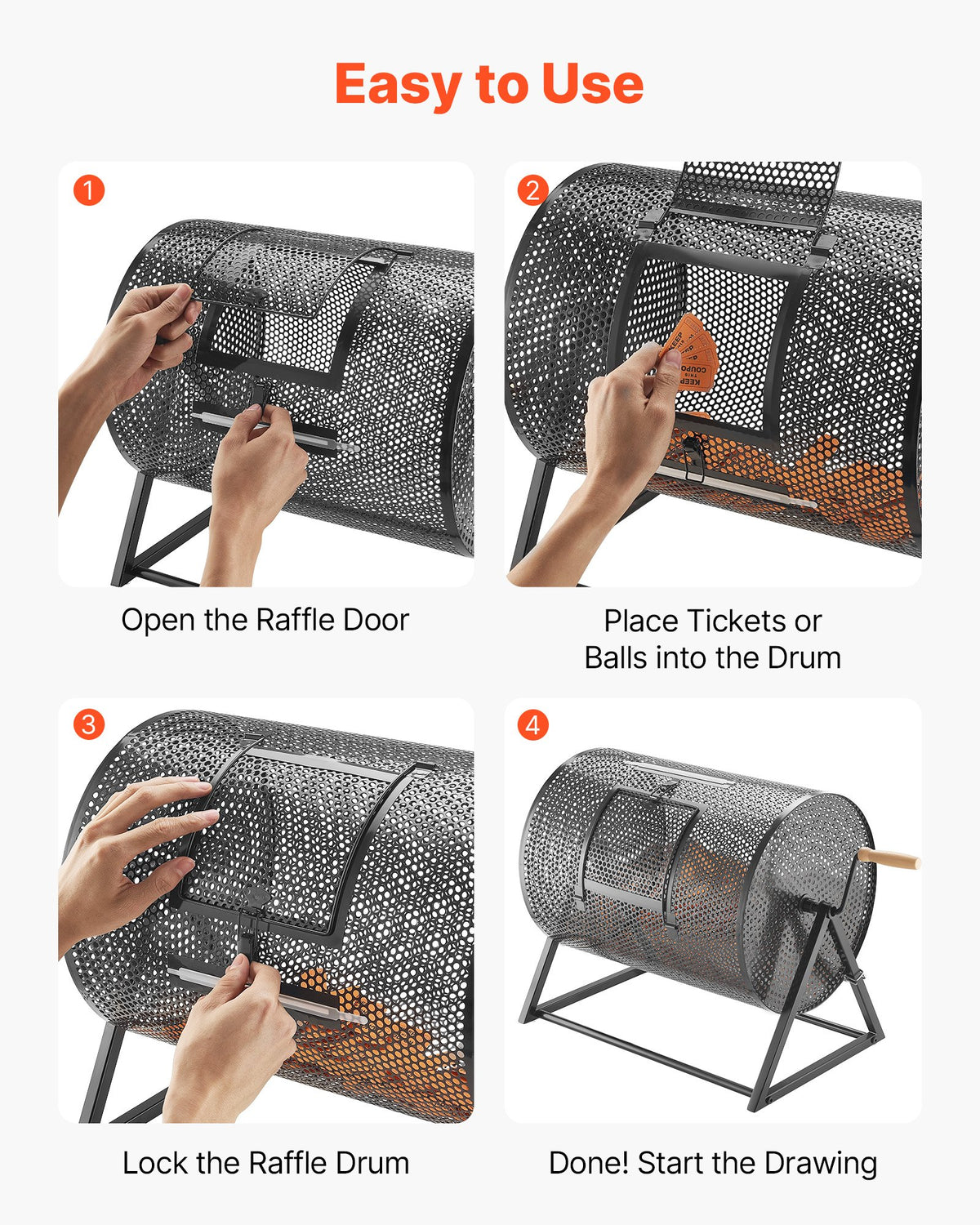 VEVOR Raffle Ticket Spinner, 16.1" x 11.9" Holds 5000 Tickets or 200 Ping Pong Balls, Raffle Drum Lottery Spinning Cage with Reinforced Handle, Stable Triangular Stand, for Events, Gatherings, Black - CJG16YCJSDZJ08RPU002V0 - view 6