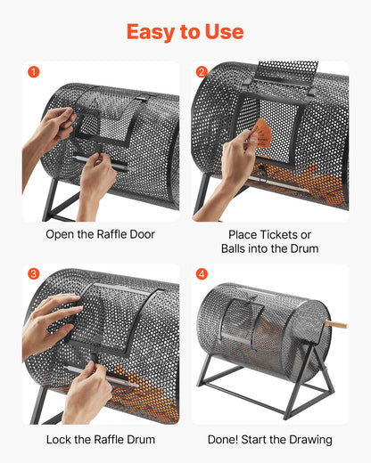VEVOR Raffle Ticket Spinner, 16.1" x 11.9" Holds 5000 Tickets or 200 Ping Pong Balls, Raffle Drum Lottery Spinning Cage with Reinforced Handle, Stable Triangular Stand, for Events, Gatherings, Black - CJG16YCJSDZJ08RPU002V0 - view 6
