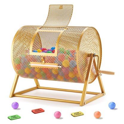 VEVOR Raffle Ticket Spinner, 16.1" x 11.9" Holds 5000 Tickets or 200 Ping Pong Balls, Raffle Drum Lottery Spinning Cage with Reinforced Handle, Stable Triangular Stand, for Events and Gatherings, Gold - CJG16YCJSDZJIXEVM002V0 - view 1