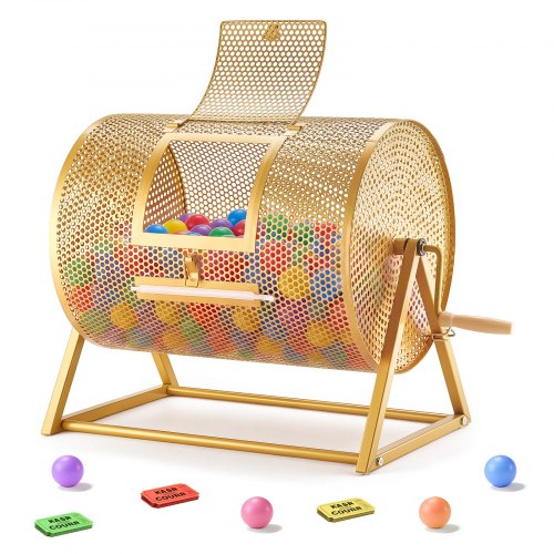 VEVOR Raffle Ticket Spinner, 16.1" x 11.9" Holds 5000 Tickets or 200 Ping Pong Balls, Raffle Drum Lottery Spinning Cage with Reinforced Handle, Stable Triangular Stand, for Events and Gatherings, Gold - CJG16YCJSDZJIXEVM002V0 - view 2