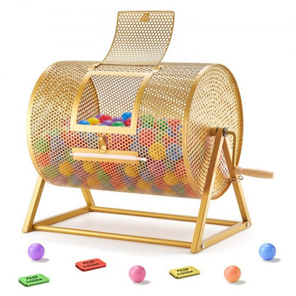 VEVOR Raffle Ticket Spinner, 16.1" x 11.9" Holds 5000 Tickets or 200 Ping Pong Balls, Raffle Drum Lottery Spinning Cage with Reinforced Handle, Stable Triangular Stand, for Events and Gatherings, Gold - CJG16YCJSDZJIXEVM002V0 - view 2