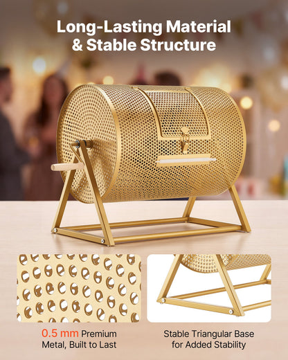 VEVOR Raffle Ticket Spinner, 16.1" x 11.9" Holds 5000 Tickets or 200 Ping Pong Balls, Raffle Drum Lottery Spinning Cage with Reinforced Handle, Stable Triangular Stand, for Events and Gatherings, Gold - CJG16YCJSDZJIXEVM002V0 - view 4