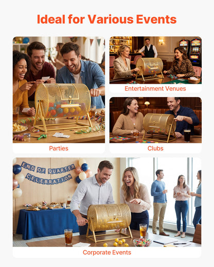 VEVOR Raffle Ticket Spinner, 16.1" x 11.9" Holds 5000 Tickets or 200 Ping Pong Balls, Raffle Drum Lottery Spinning Cage with Reinforced Handle, Stable Triangular Stand, for Events and Gatherings, Gold - CJG16YCJSDZJIXEVM002V0 - view 7