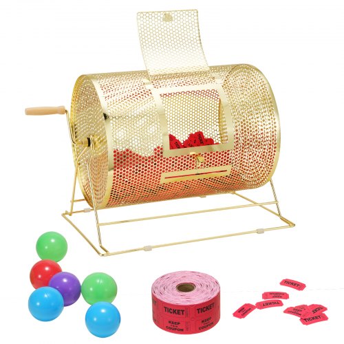 VEVOR Raffle Drum, Holds 5000 Tickets or 200 Ping Pong Balls, Metal Lottery Spinning Drawing with Wooden Turning Handle,16.1 x Ø12 inch Brass Plated Raffle Ticket Spinning Cage, for Bingo Ballot Part - CJGJS16YC000Z86CGV0 - view 2