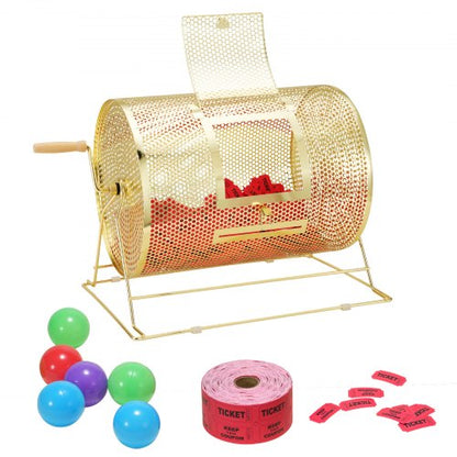 VEVOR Raffle Drum, Holds 5000 Tickets or 200 Ping Pong Balls, Metal Lottery Spinning Drawing with Wooden Turning Handle,16.1 x Ø12 inch Brass Plated Raffle Ticket Spinning Cage, for Bingo Ballot Part - CJGJS16YC000Z86CGV0 - view 2