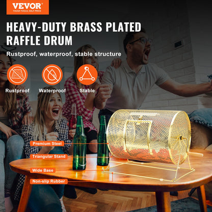 VEVOR Raffle Drum, Holds 5000 Tickets or 200 Ping Pong Balls, Metal Lottery Spinning Drawing with Wooden Turning Handle,16.1 x Ø12 inch Brass Plated Raffle Ticket Spinning Cage, for Bingo Ballot Part - CJGJS16YC000Z86CGV0 - view 3