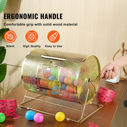 VEVOR Raffle Drum, Holds 5000 Tickets or 200 Ping Pong Balls, Metal Lottery Spinning Drawing with Wooden Turning Handle,16.1 x Ø12 inch Brass Plated Raffle Ticket Spinning Cage, for Bingo Ballot Part - CJGJS16YC000Z86CGV0 - view 6