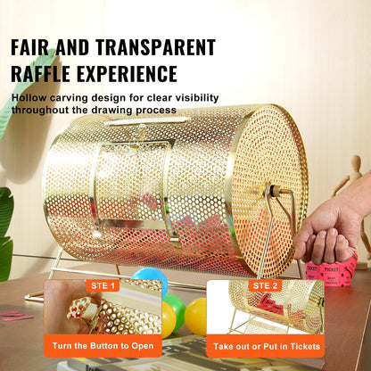 VEVOR Raffle Drum, Holds 5000 Tickets or 200 Ping Pong Balls, Metal Lottery Spinning Drawing with Wooden Turning Handle,16.1 x Ø12 inch Brass Plated Raffle Ticket Spinning Cage, for Bingo Ballot Part - CJGJS16YC000Z86CGV0 - view 7