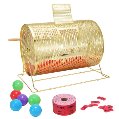 VEVOR Raffle Drum,Holds 10000 Tickets or 300 Ping Pong Balls, Metal Lottery Spinning Drawing with Wooden Turning Handle, 14.8 x Ø21.26 inch Brass Plated Raffle Ticket Spinning Cage, for Bingo Ballot - CJGJS19YC000HNSYJV0 - view 1