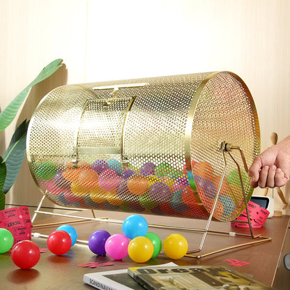 VEVOR Raffle Drum,Holds 10000 Tickets or 300 Ping Pong Balls, Metal Lottery Spinning Drawing with Wooden Turning Handle, 14.8 x Ø21.26 inch Brass Plated Raffle Ticket Spinning Cage, for Bingo Ballot - CJGJS19YC000HNSYJV0 - view 9