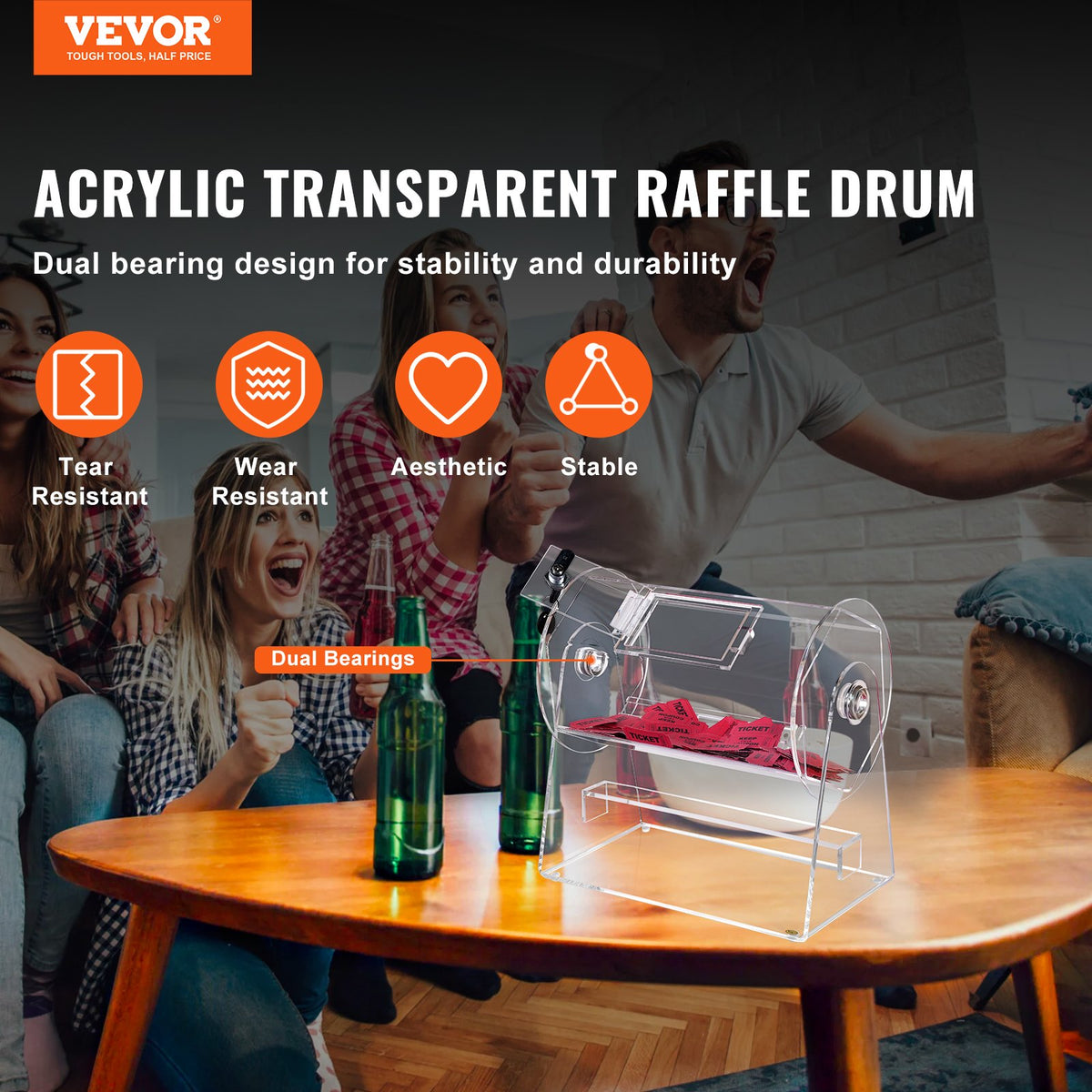 VEVOR Acrylic Raffle Drum, Professional Raffle Ticket Spinning Cage with 2 Keys, Transparent Lottery Spinning Drawing, Holds 2500 Tickets or 100 Raffle Balls,Raffle Ticket Box for Lottery Games Bingo - CJGSL12YC0007VKLTV0 - view 3