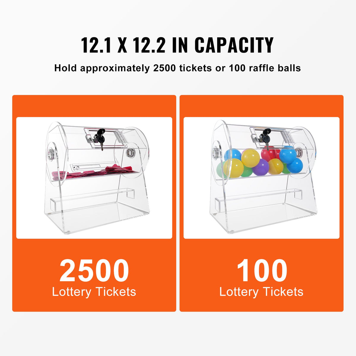 VEVOR Acrylic Raffle Drum, Professional Raffle Ticket Spinning Cage with 2 Keys, Transparent Lottery Spinning Drawing, Holds 2500 Tickets or 100 Raffle Balls,Raffle Ticket Box for Lottery Games Bingo - CJGSL12YC0007VKLTV0 - view 4