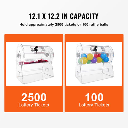 VEVOR Acrylic Raffle Drum, Professional Raffle Ticket Spinning Cage with 2 Keys, Transparent Lottery Spinning Drawing, Holds 2500 Tickets or 100 Raffle Balls,Raffle Ticket Box for Lottery Games Bingo - CJGSL12YC0007VKLTV0 - view 4