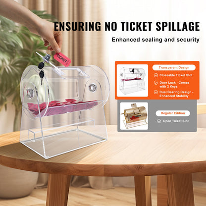 VEVOR Acrylic Raffle Drum, Professional Raffle Ticket Spinning Cage with 2 Keys, Transparent Lottery Spinning Drawing, Holds 2500 Tickets or 100 Raffle Balls,Raffle Ticket Box for Lottery Games Bingo - CJGSL12YC0007VKLTV0 - view 5