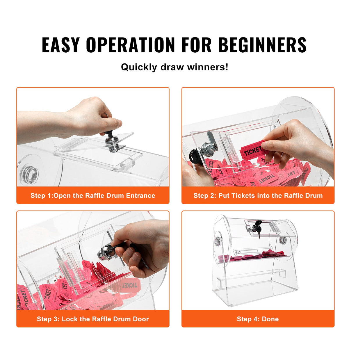 VEVOR Acrylic Raffle Drum, Professional Raffle Ticket Spinning Cage with 2 Keys, Transparent Lottery Spinning Drawing, Holds 2500 Tickets or 100 Raffle Balls,Raffle Ticket Box for Lottery Games Bingo - CJGSL12YC0007VKLTV0 - view 6