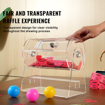 VEVOR Acrylic Raffle Drum, Professional Raffle Ticket Spinning Cage with 2 Keys, Transparent Lottery Spinning Drawing, Holds 2500 Tickets or 100 Raffle Balls,Raffle Ticket Box for Lottery Games Bingo - CJGSL12YC0007VKLTV0 - view 7