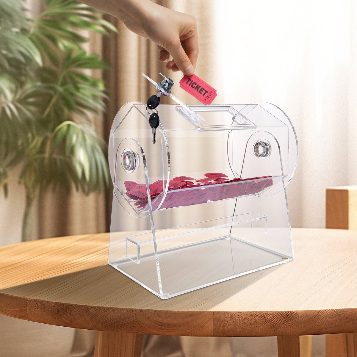 VEVOR Acrylic Raffle Drum, Professional Raffle Ticket Spinning Cage with 2 Keys, Transparent Lottery Spinning Drawing, Holds 2500 Tickets or 100 Raffle Balls,Raffle Ticket Box for Lottery Games Bingo - CJGSL12YC0007VKLTV0 - view 9