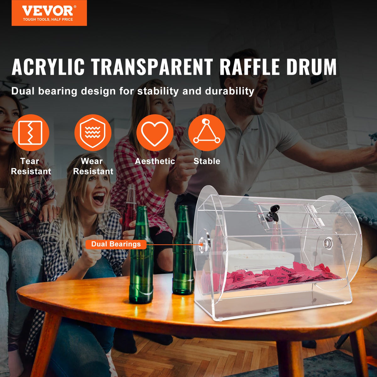 VEVOR Acrylic Raffle Drum,Professional Raffle Ticket Spinning Cage with 2 Keys, Transparent Lottery Spinning Drawing, Holds 5000 Tickets or 200 Raffle Balls, Raffle Ticket Box for Lottery Games Bingo - CJGSL16YC000SJDVGV0 - view 3