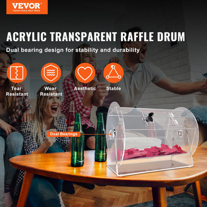 VEVOR Acrylic Raffle Drum,Professional Raffle Ticket Spinning Cage with 2 Keys, Transparent Lottery Spinning Drawing, Holds 5000 Tickets or 200 Raffle Balls, Raffle Ticket Box for Lottery Games Bingo - CJGSL16YC000SJDVGV0 - view 3