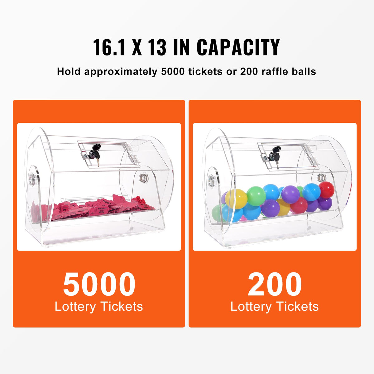 VEVOR Acrylic Raffle Drum,Professional Raffle Ticket Spinning Cage with 2 Keys, Transparent Lottery Spinning Drawing, Holds 5000 Tickets or 200 Raffle Balls, Raffle Ticket Box for Lottery Games Bingo - CJGSL16YC000SJDVGV0 - view 4