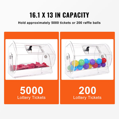 VEVOR Acrylic Raffle Drum,Professional Raffle Ticket Spinning Cage with 2 Keys, Transparent Lottery Spinning Drawing, Holds 5000 Tickets or 200 Raffle Balls, Raffle Ticket Box for Lottery Games Bingo - CJGSL16YC000SJDVGV0 - view 4