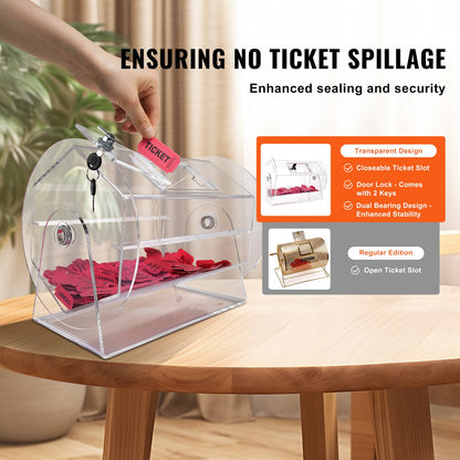 VEVOR Acrylic Raffle Drum,Professional Raffle Ticket Spinning Cage with 2 Keys, Transparent Lottery Spinning Drawing, Holds 5000 Tickets or 200 Raffle Balls, Raffle Ticket Box for Lottery Games Bingo - CJGSL16YC000SJDVGV0 - view 5