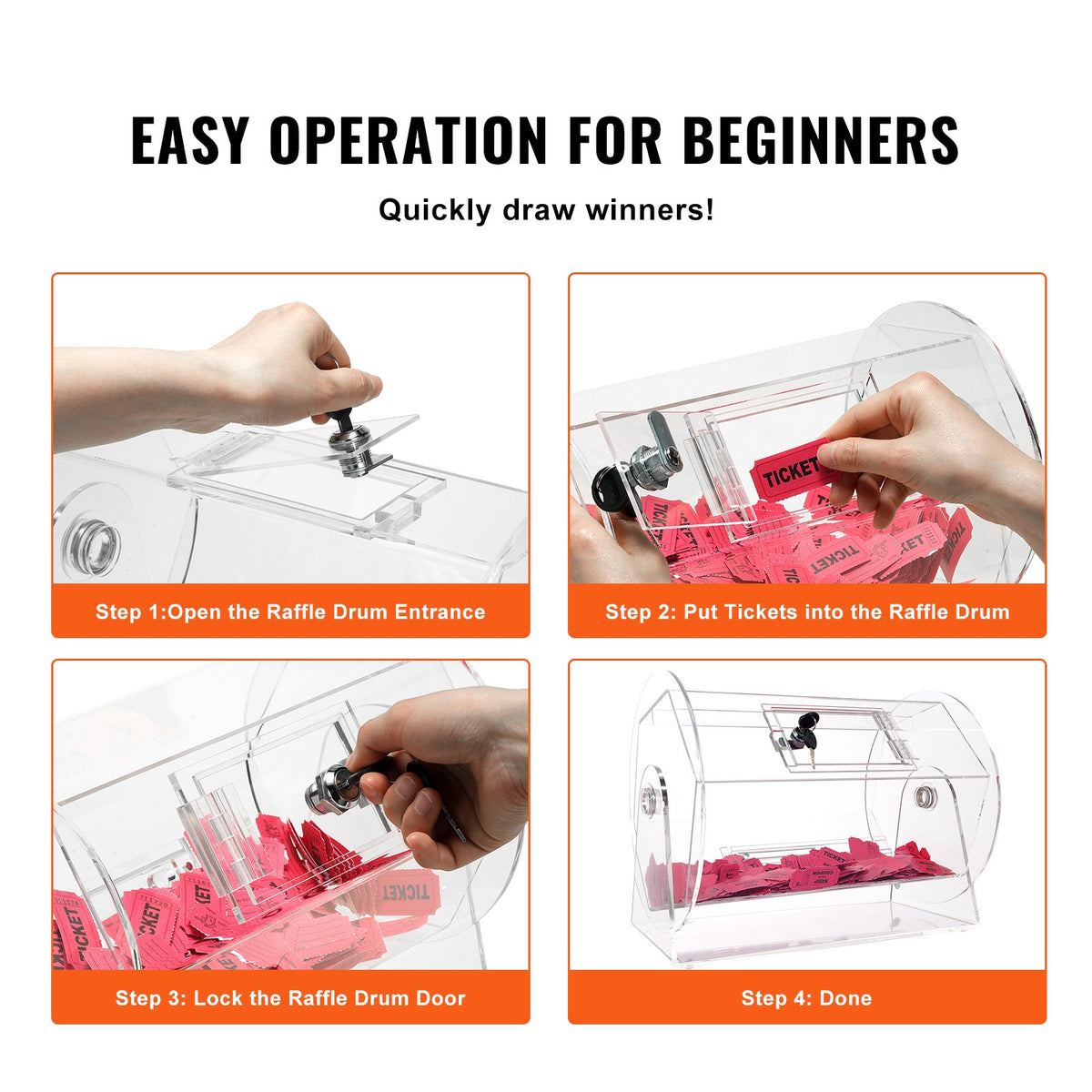 VEVOR Acrylic Raffle Drum,Professional Raffle Ticket Spinning Cage with 2 Keys, Transparent Lottery Spinning Drawing, Holds 5000 Tickets or 200 Raffle Balls, Raffle Ticket Box for Lottery Games Bingo - CJGSL16YC000SJDVGV0 - view 6