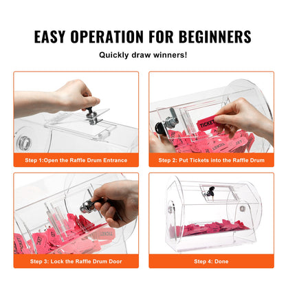 VEVOR Acrylic Raffle Drum,Professional Raffle Ticket Spinning Cage with 2 Keys, Transparent Lottery Spinning Drawing, Holds 5000 Tickets or 200 Raffle Balls, Raffle Ticket Box for Lottery Games Bingo - CJGSL16YC000SJDVGV0 - view 6