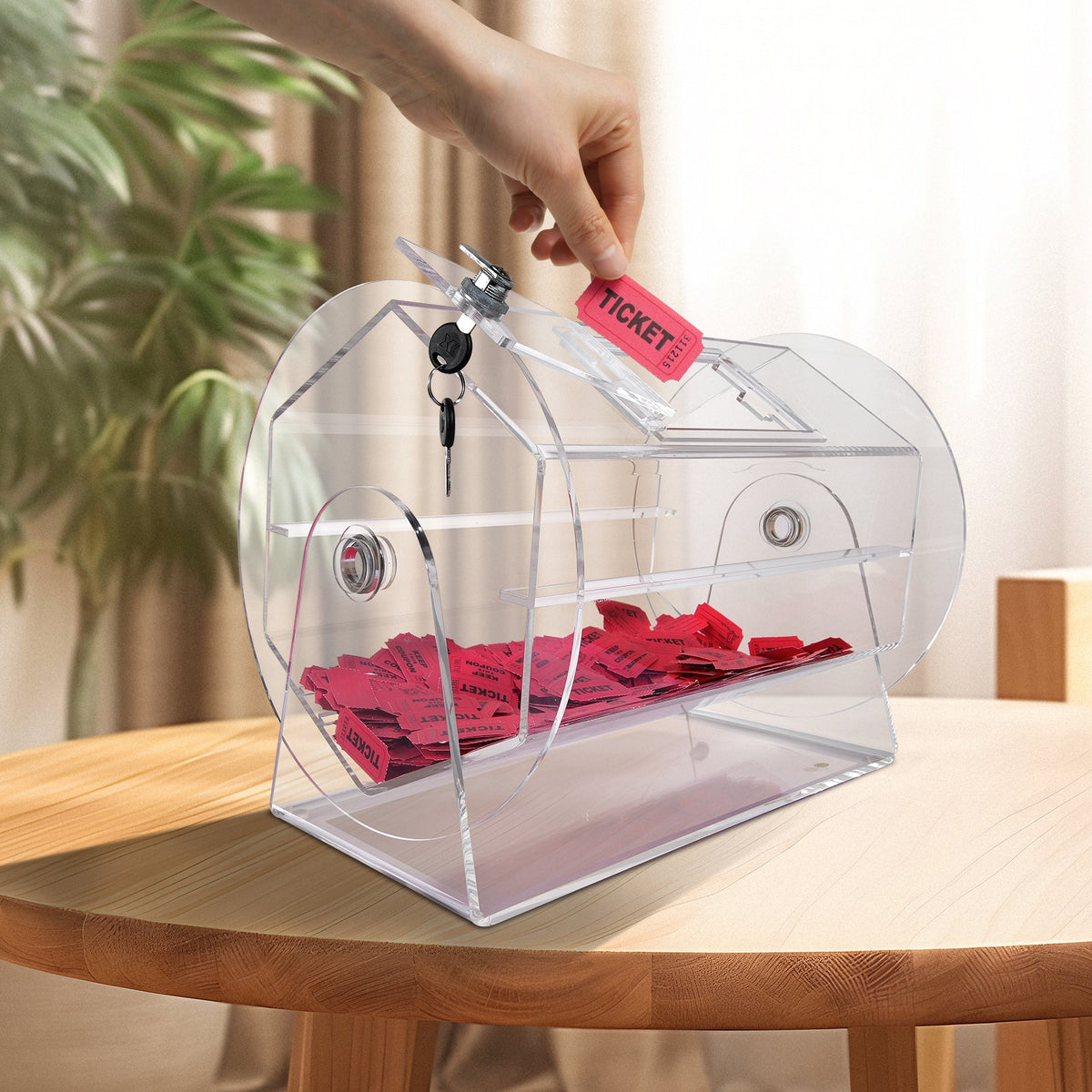 VEVOR Acrylic Raffle Drum,Professional Raffle Ticket Spinning Cage with 2 Keys, Transparent Lottery Spinning Drawing, Holds 5000 Tickets or 200 Raffle Balls, Raffle Ticket Box for Lottery Games Bingo - CJGSL16YC000SJDVGV0 - view 9