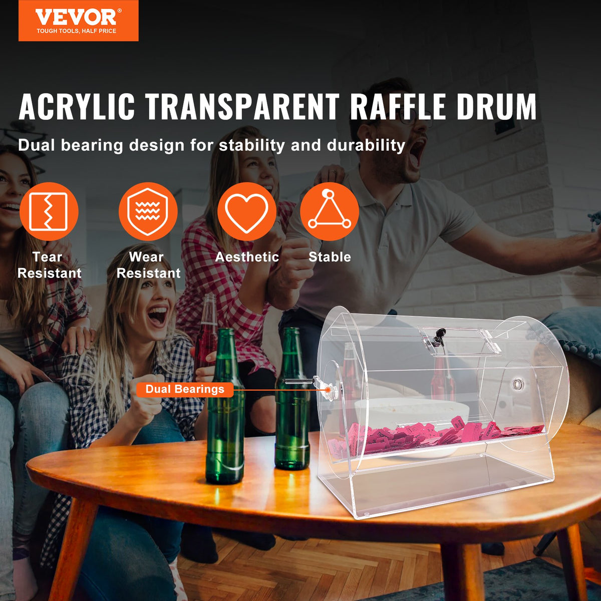 VEVOR Acrylic Raffle Drum,Professional Raffle Ticket Spinning Cage with 2 Keys, Transparent Lottery Spinning Drawing, Holds 10000 Tickets or 300 Raffle Balls, Raffle Ticket Box for Lottery Games Bing - CJGSL19YC000YJZATV0 - view 3
