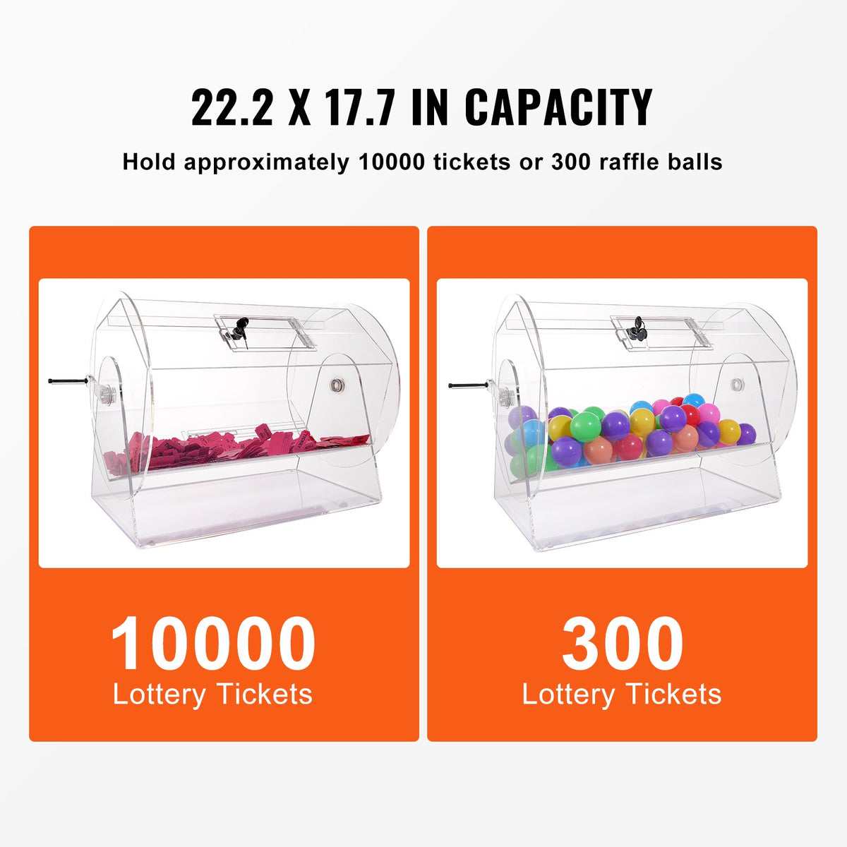 VEVOR Acrylic Raffle Drum,Professional Raffle Ticket Spinning Cage with 2 Keys, Transparent Lottery Spinning Drawing, Holds 10000 Tickets or 300 Raffle Balls, Raffle Ticket Box for Lottery Games Bing - CJGSL19YC000YJZATV0 - view 4