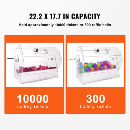VEVOR Acrylic Raffle Drum,Professional Raffle Ticket Spinning Cage with 2 Keys, Transparent Lottery Spinning Drawing, Holds 10000 Tickets or 300 Raffle Balls, Raffle Ticket Box for Lottery Games Bing - CJGSL19YC000YJZATV0 - view 4