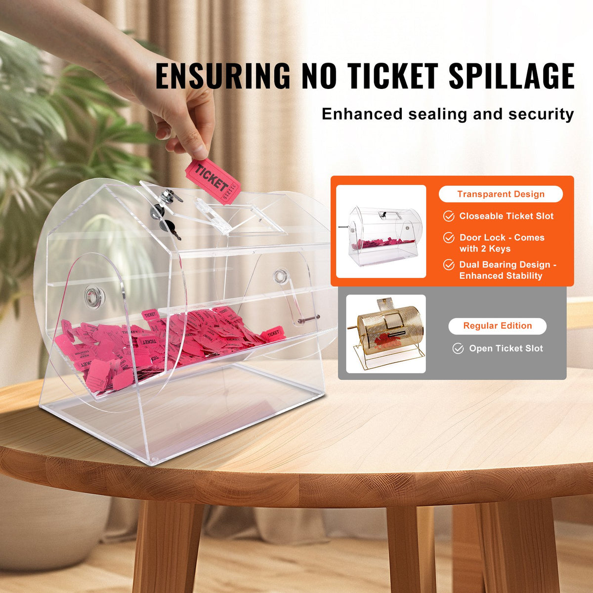 VEVOR Acrylic Raffle Drum,Professional Raffle Ticket Spinning Cage with 2 Keys, Transparent Lottery Spinning Drawing, Holds 10000 Tickets or 300 Raffle Balls, Raffle Ticket Box for Lottery Games Bing - CJGSL19YC000YJZATV0 - view 5