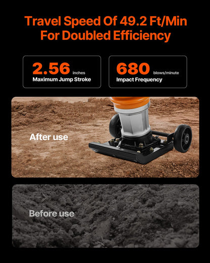 VEVOR Jumping Jack Compactor, 6.5 HP Vibratory Rammer Fuel-Powered 196 cc Engine Tamper, 3600 lbs Impact Force, 26" Max Compaction Depth, for Soil, Gravel, Footings, Concrete Slabs, and Foundations - CJHDDH70HP00VXFV2V0 - view 4