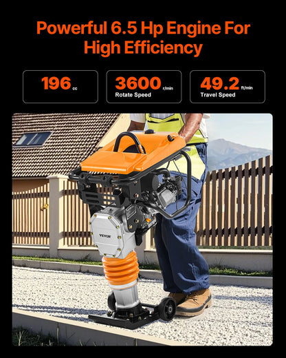 VEVOR Jumping Jack Compactor, 6.5 HP Vibratory Rammer Fuel-Powered 196 cc Engine Tamper, 3600 lbs Impact Force, 26" Max Compaction Depth, for Soil, Gravel, Footings, Concrete Slabs, and Foundations - CJHDDH70HP00VXFV2V0 - view 5