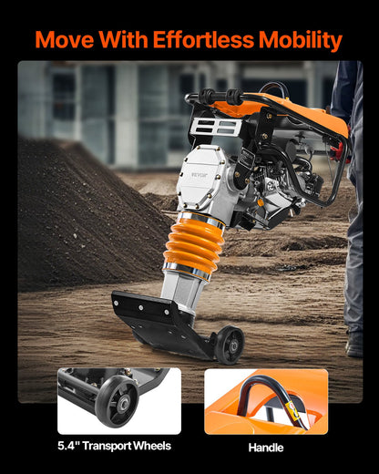VEVOR Jumping Jack Compactor, 6.5 HP Vibratory Rammer Fuel-Powered 196 cc Engine Tamper, 3600 lbs Impact Force, 26" Max Compaction Depth, for Soil, Gravel, Footings, Concrete Slabs, and Foundations - CJHDDH70HP00VXFV2V0 - view 6