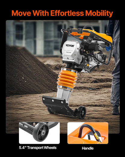 VEVOR Jumping Jack Compactor, 6.5 HP Vibratory Rammer Fuel-Powered 196 cc Engine Tamper, 3600 lbs Impact Force, 26" Max Compaction Depth, Four-Spring, for Soil, Gravel, Concrete Slabs, Foundations - CJHSDH70HP00SFQQSV0 - view 6