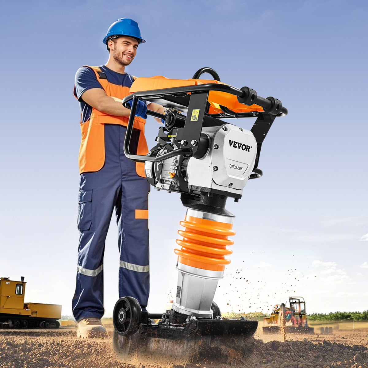 VEVOR Jumping Jack Compactor, 6.5 HP Vibratory Rammer Fuel-Powered 196 cc Engine Tamper, 3600 lbs Impact Force, 26" Max Compaction Depth, Four-Spring, for Soil, Gravel, Concrete Slabs, Foundations - CJHSDH70HP00SFQQSV0 - view 9