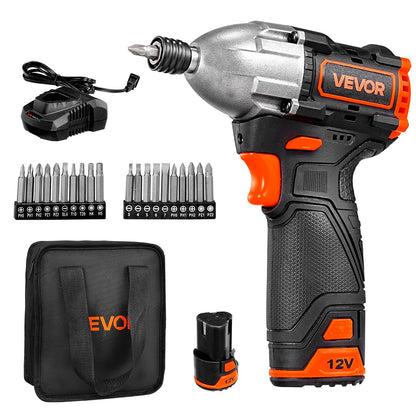 VEVOR Impact Driver, 1/4 Inch, 3000 RPM Max Speed, 12 V Brushless Motor, Electric Cordless Impact Driver Kit with Battery and Charger, 20 Bits, LED Work Light, for Furniture, Electrical, Home Repairs - CJQZ12V120NMIKE45001V1 - view 1