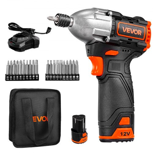 VEVOR Impact Driver, 1/4 Inch, 3000 RPM Max Speed, 12 V Brushless Motor, Electric Cordless Impact Driver Kit with Battery and Charger, 20 Bits, LED Work Light, for Furniture, Electrical, Home Repairs - CJQZ12V120NMIKE45001V1 - view 2