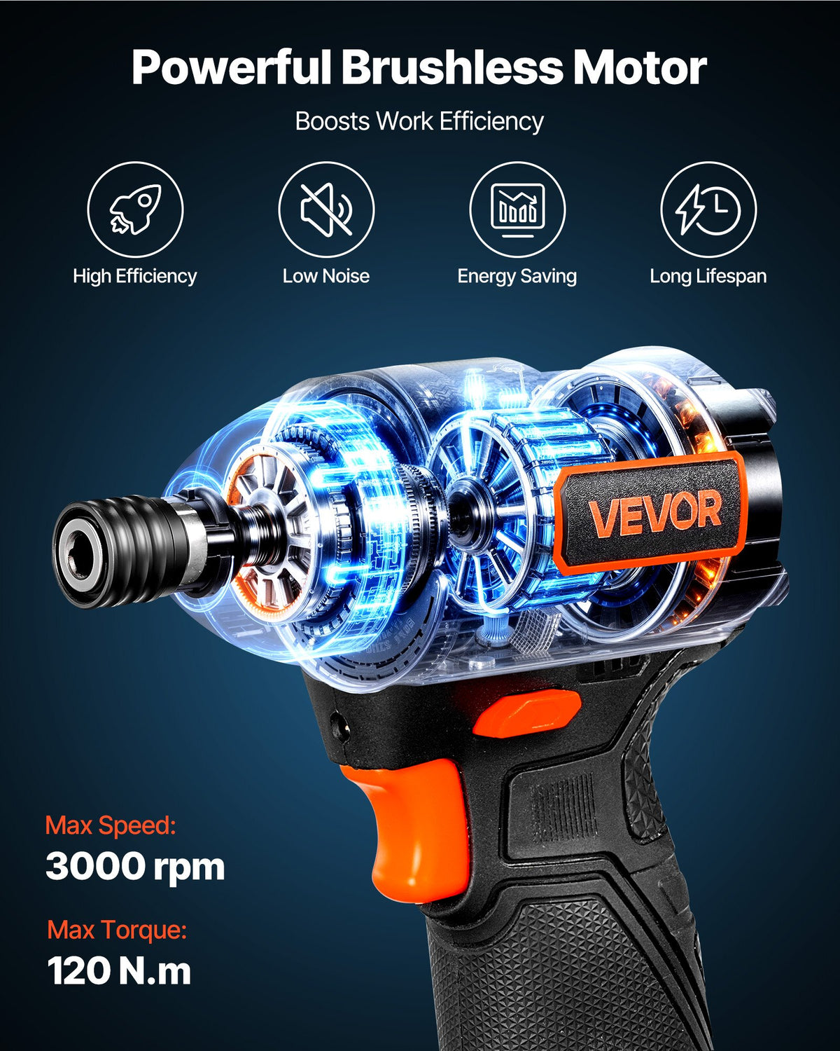 VEVOR Impact Driver, 1/4 Inch, 3000 RPM Max Speed, 12 V Brushless Motor, Electric Cordless Impact Driver Kit with Battery and Charger, 20 Bits, LED Work Light, for Furniture, Electrical, Home Repairs - CJQZ12V120NMIKE45001V1 - view 3