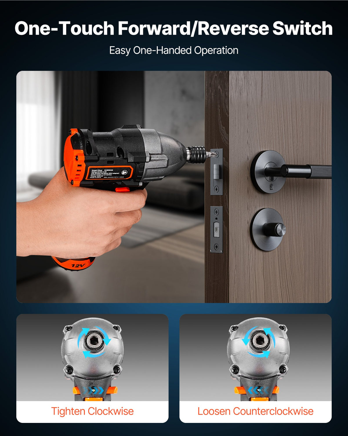 VEVOR Impact Driver, 1/4 Inch, 3000 RPM Max Speed, 12 V Brushless Motor, Electric Cordless Impact Driver Kit with Battery and Charger, 20 Bits, LED Work Light, for Furniture, Electrical, Home Repairs - CJQZ12V120NMIKE45001V1 - view 5