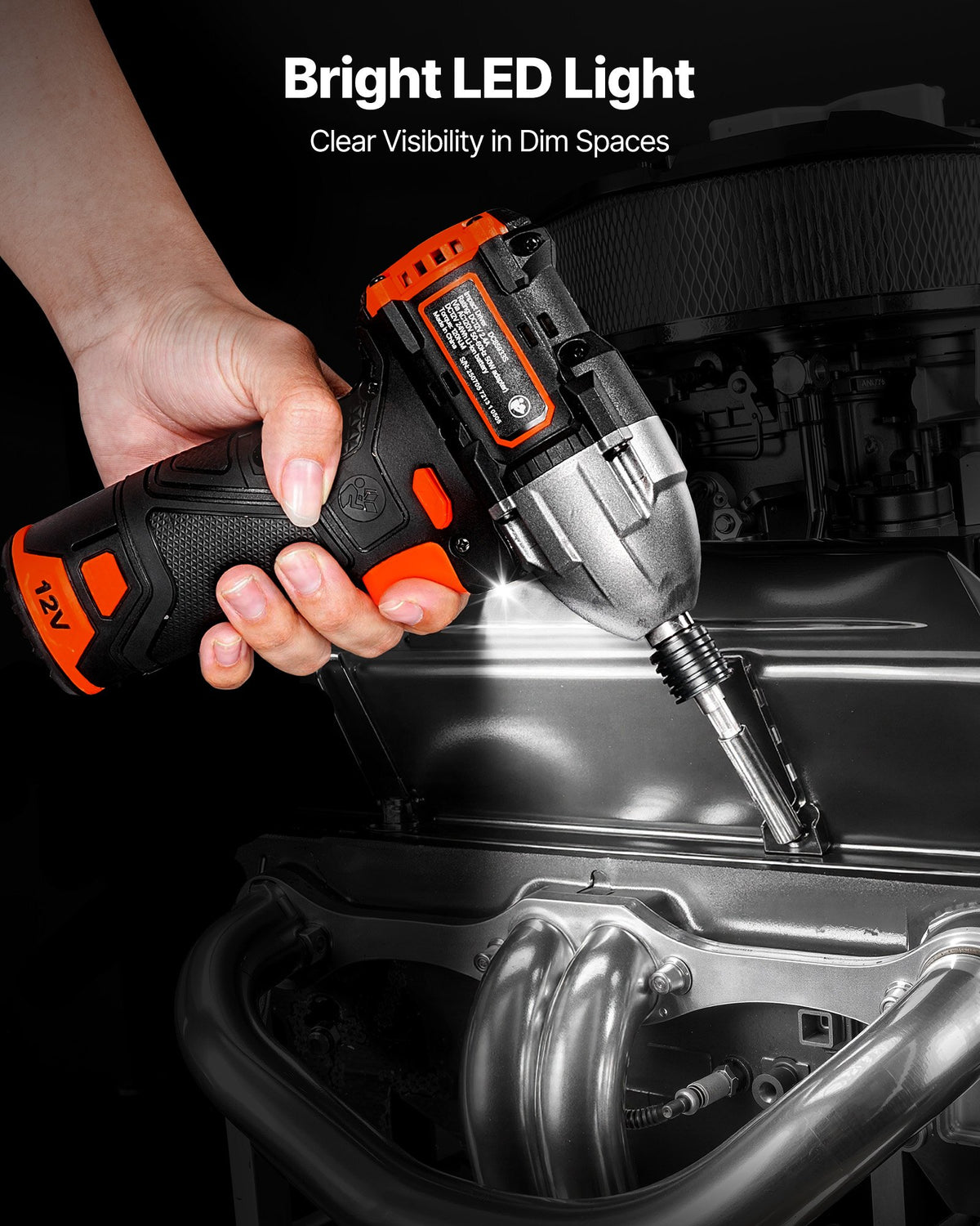 VEVOR Impact Driver, 1/4 Inch, 3000 RPM Max Speed, 12 V Brushless Motor, Electric Cordless Impact Driver Kit with Battery and Charger, 20 Bits, LED Work Light, for Furniture, Electrical, Home Repairs - CJQZ12V120NMIKE45001V1 - view 7