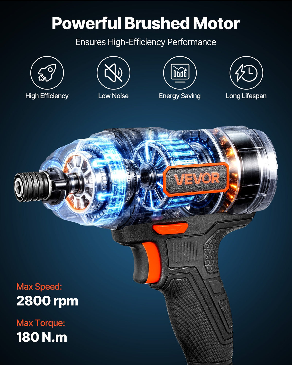 VEVOR Impact Driver, 1/4 Inch, 2800 RPM Max Speed, 20 V Powerful Motor, Electric Cordless Impact Driver Kit with Battery and Charger, 10 Bits, LED Work Light, for Furniture, Electrical, Home Repairs - CJQZ20V180NMT7ZY6001V1 - view 3