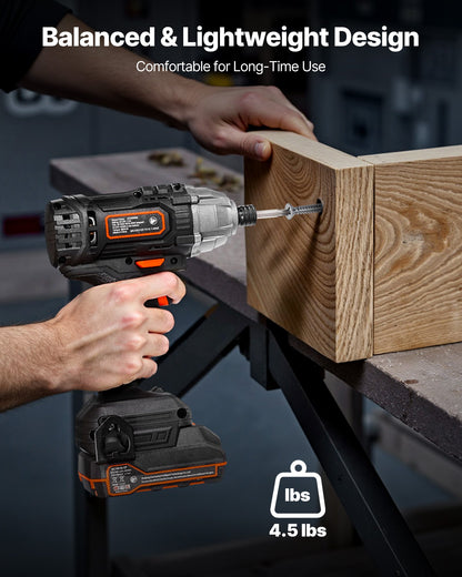 VEVOR Impact Driver, 1/4 Inch, 2800 RPM Max Speed, 20 V Powerful Motor, Electric Cordless Impact Driver Kit with Battery and Charger, 10 Bits, LED Work Light, for Furniture, Electrical, Home Repairs - CJQZ20V180NMT7ZY6001V1 - view 8
