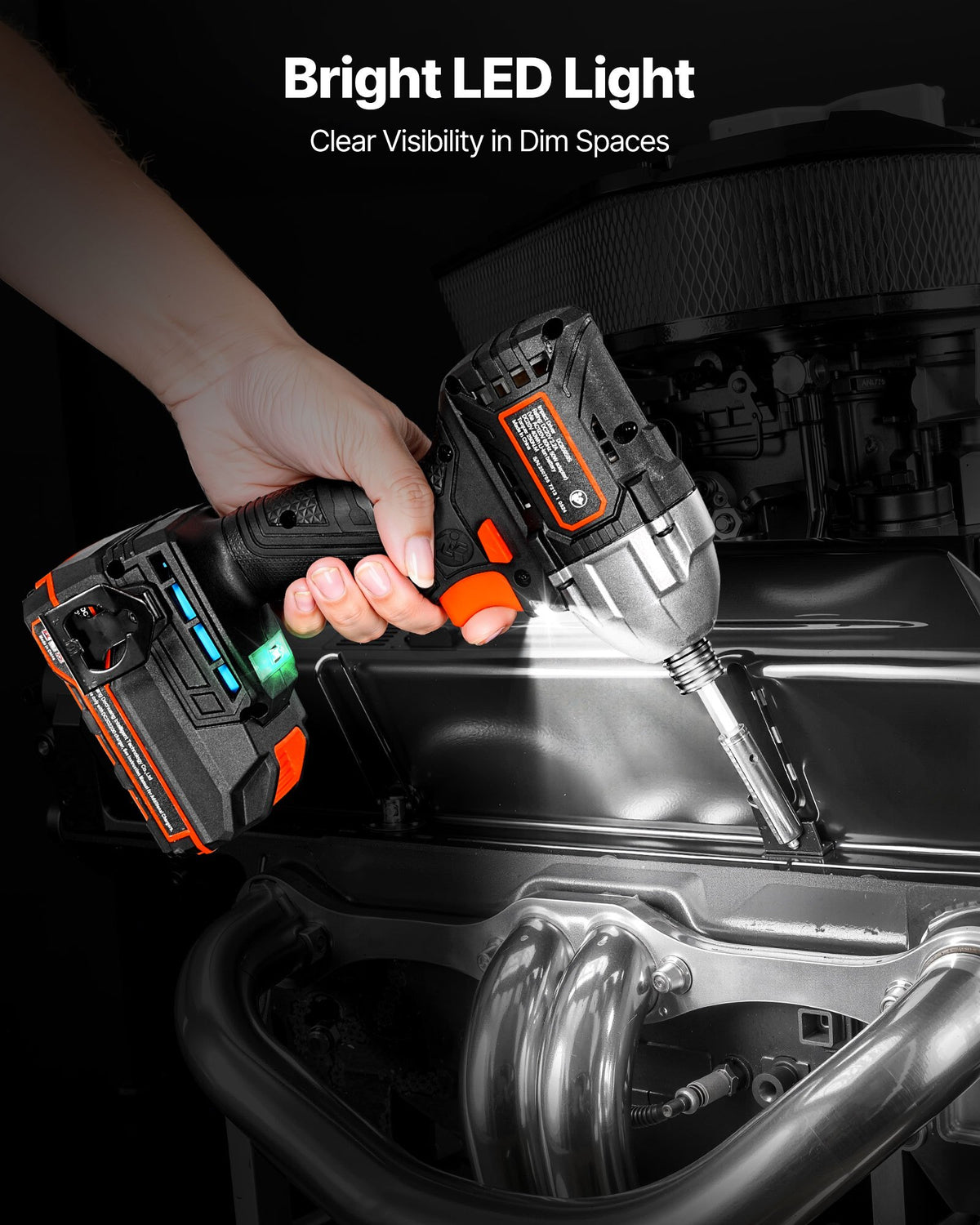 VEVOR Impact Driver, 1/4 Inch, 2800 RPM Max Speed, 20 V Brushless Motor, Electric Cordless Impact Driver Kit with Battery and Charger, 20 Bits, LED Work Light, for Furniture, Electrical, Home Repairs - CJQZ20V300NM77QVW001V1 - view 7