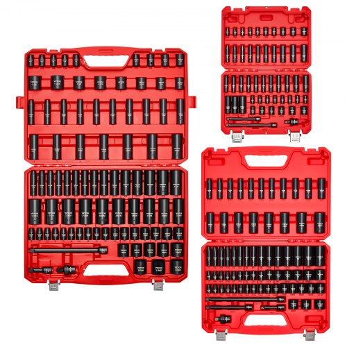 VEVOR 210 Piece Drive Impact Socket Set, 1/4, 3/8, 1/2 Inch, 6 Point Deep & Shallow Impact Sockets, SAE (3/16 to 1-1/4 in) and Metric (4 to 32 mm) Sizes with Extension Bars, Cr-Mo Steel, Carrying Case - CJTTTZCRMOCZYTPP1001V0 - view 2